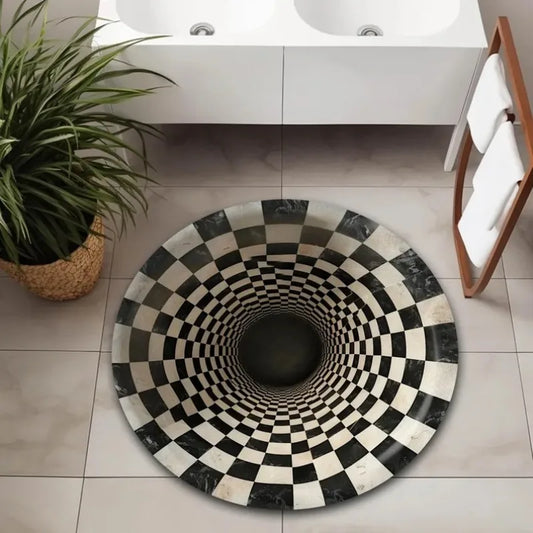 3D Optical Illusion Rug, Hypnotic Black & White Vortex Carpet, Creates A Mesmerizing Infinite Abyss in Your Room Floor Decor